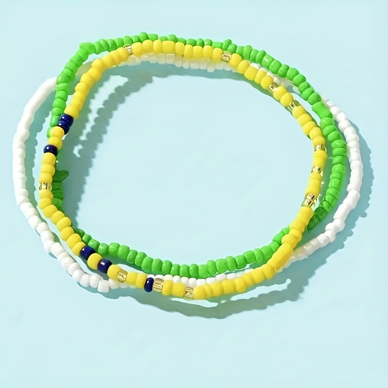 3pcs Bohemian Seed Bead Vacation Style Anklet Set